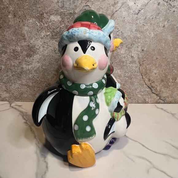 Vintage Mercuries Penguin Family Ceramic Cookie Jar Christmas Holiday Winter - Picture 8 of 9